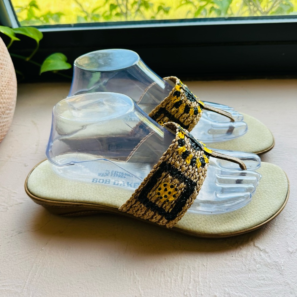 Bob Baker Raffia Sunflower Boutique Summer Sandals Wedge Size 11